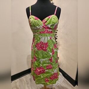 Vintage Lilly Pulitzer Tropical Frogs and Leaves Print Sheath Dress Size 4